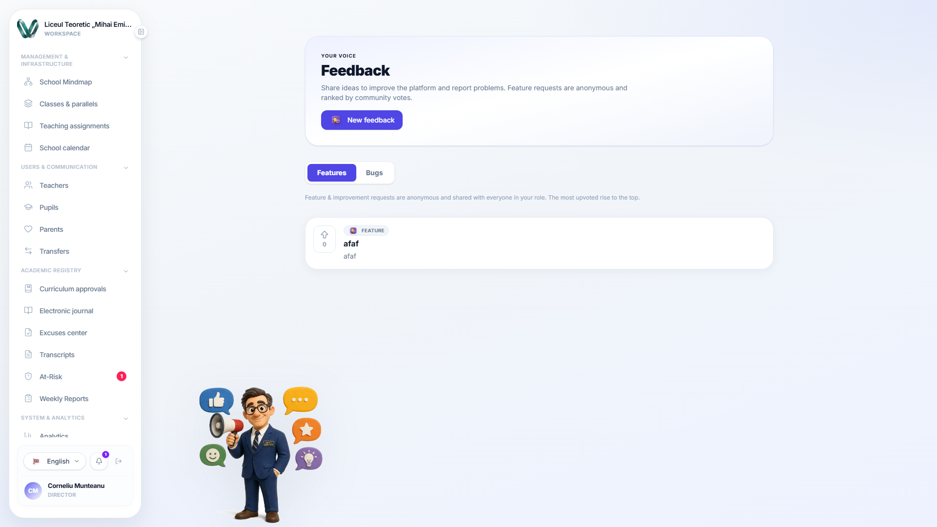 The Feedback and bug reports