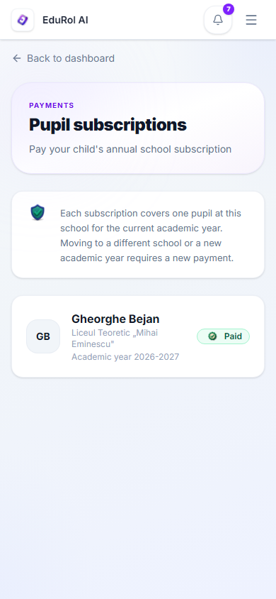 The billing page on a phone