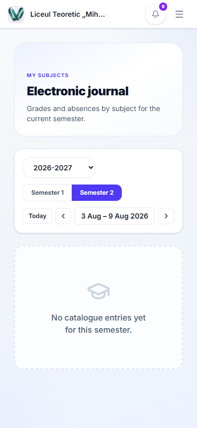 The grades grid on a phone, scrolling sideways