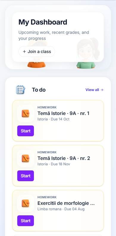 The pupil dashboard on a phone