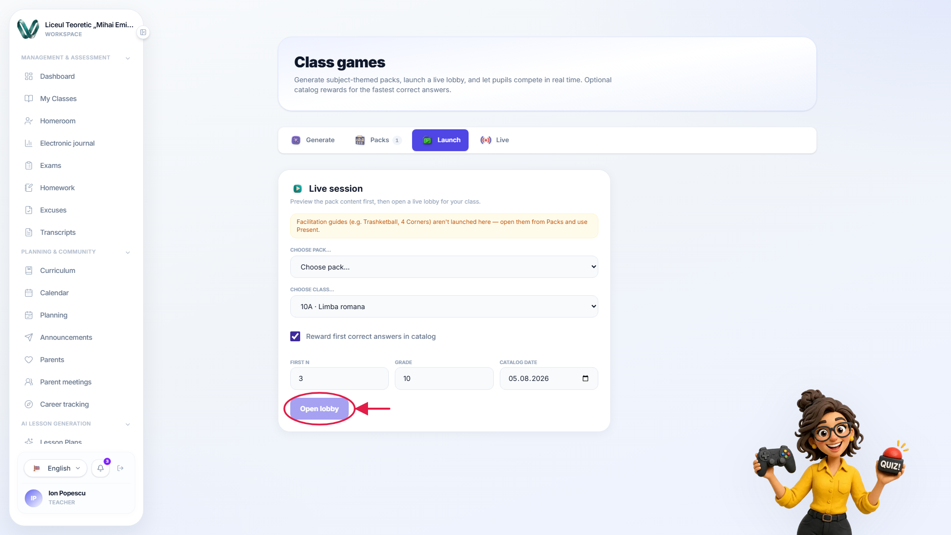 The launch tab with the start button highlighted