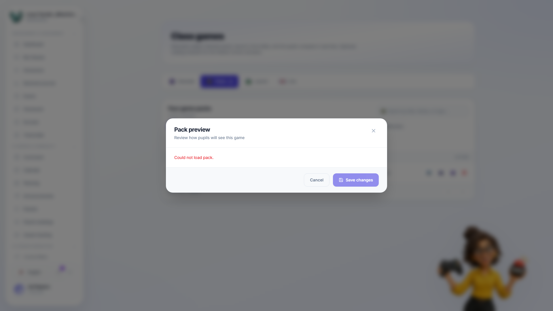 A game pack opened for preview, showing its questions