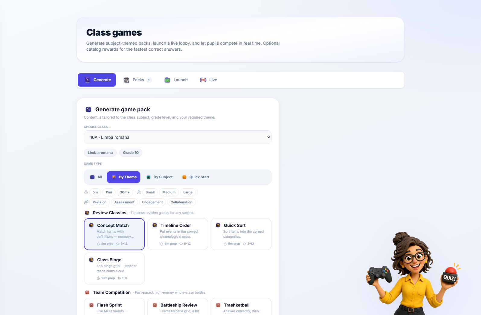 The game generator showing the estimated token cost