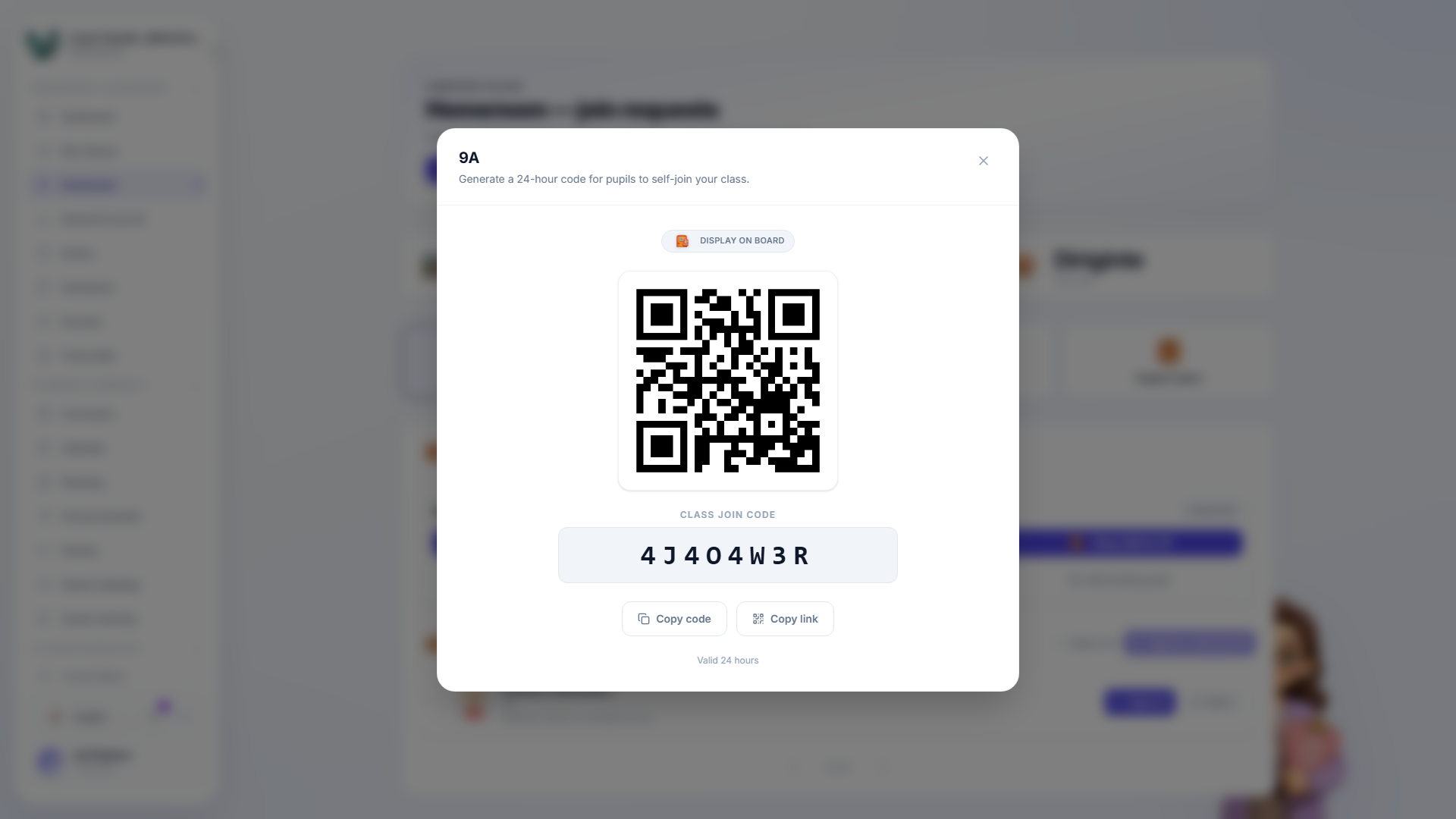 The class join-code dialog