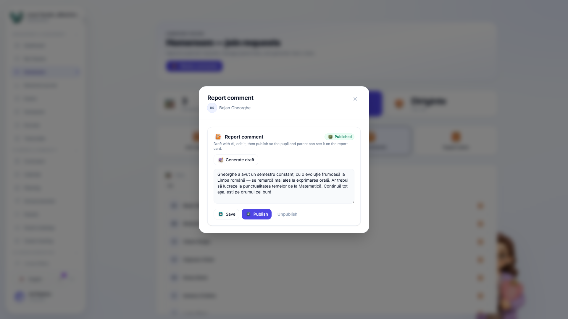 A published report comment