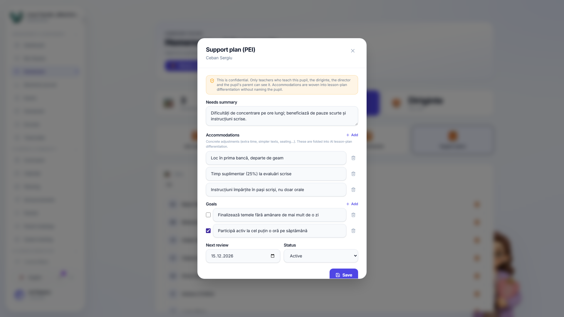 A completed support plan