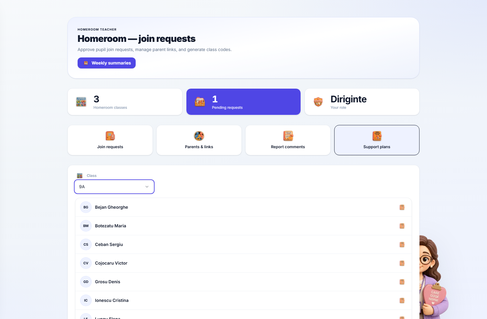 The support plans tab