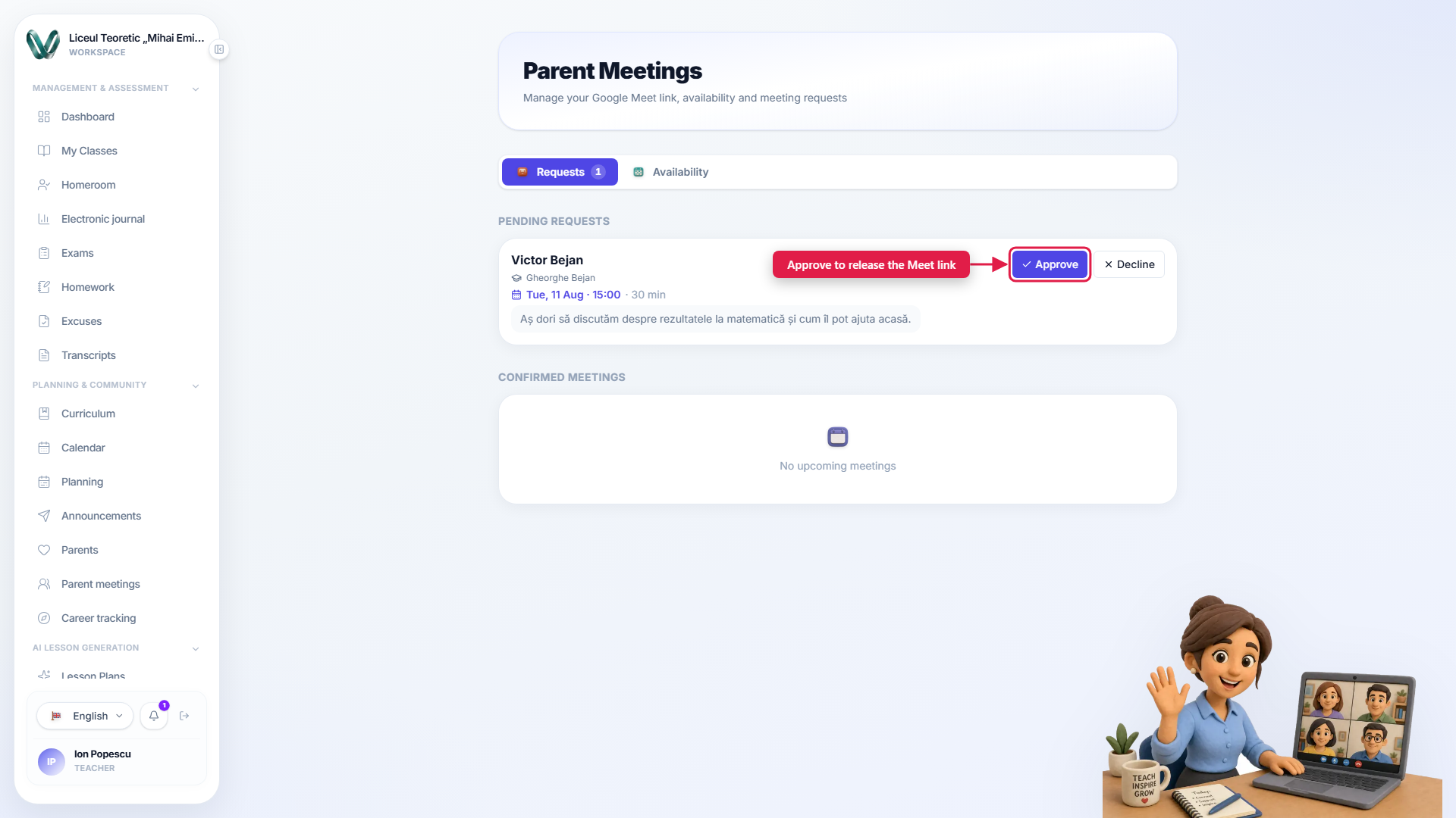 The One-to-one meetings with parents