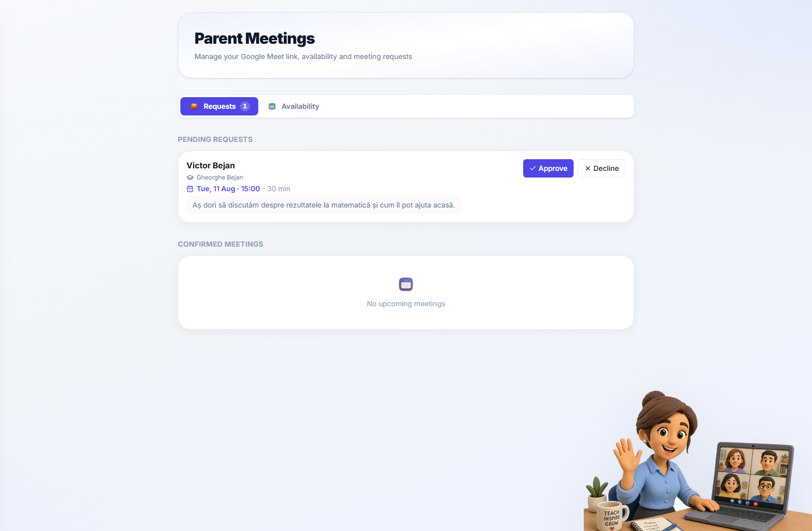 The requests tab listing booking requests
