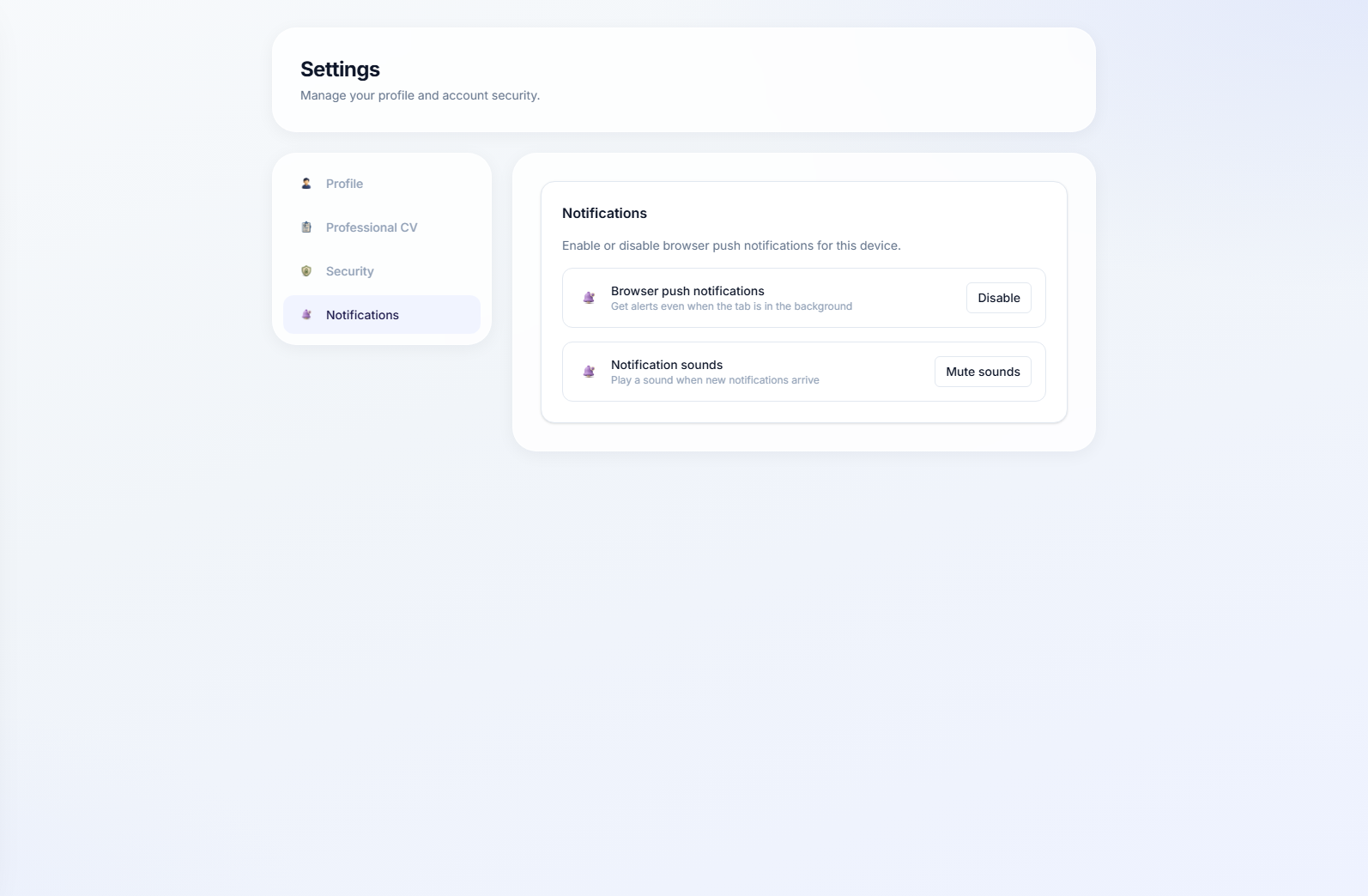 The notifications tab with the per-category switches