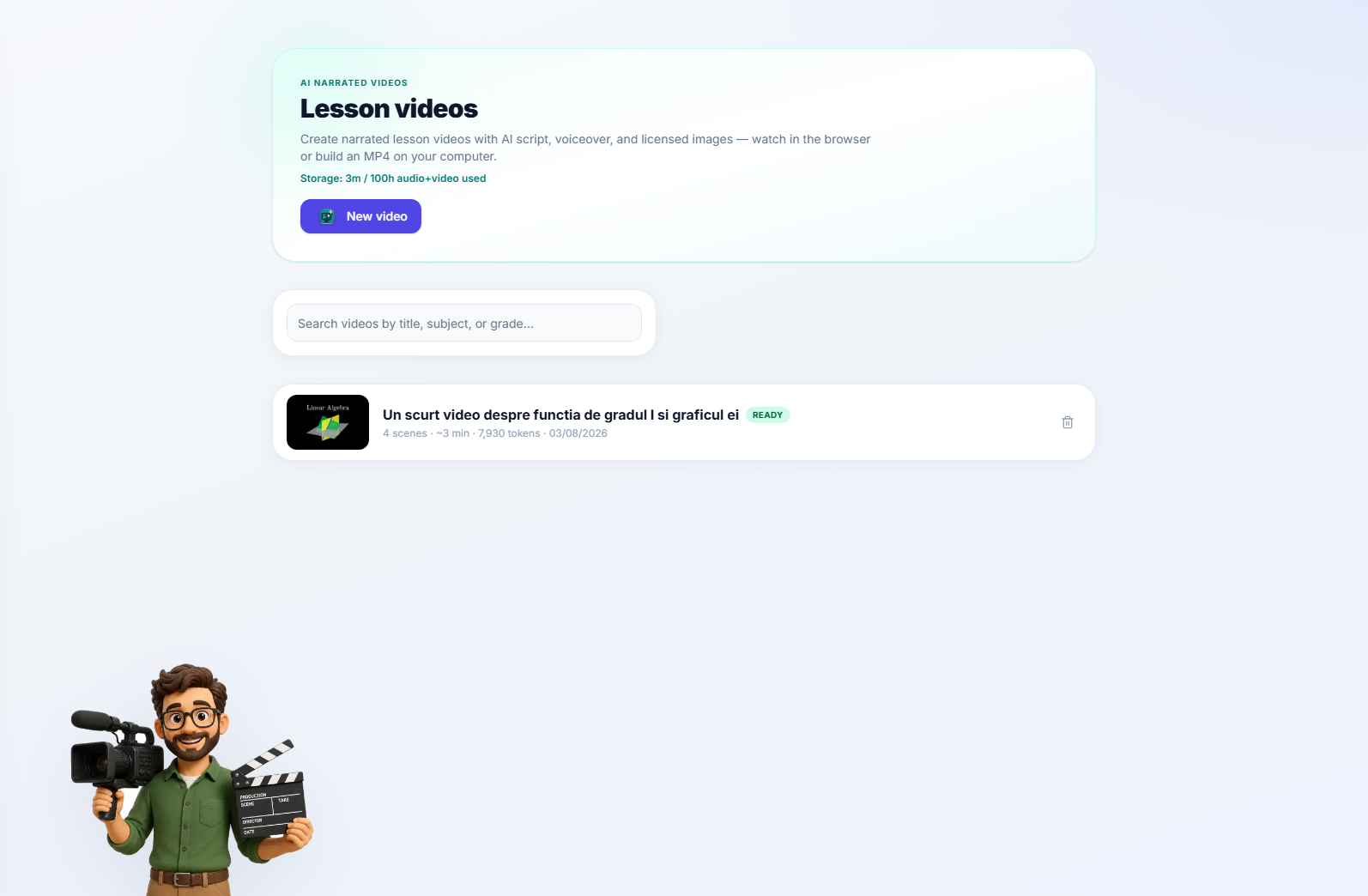 The lesson videos list