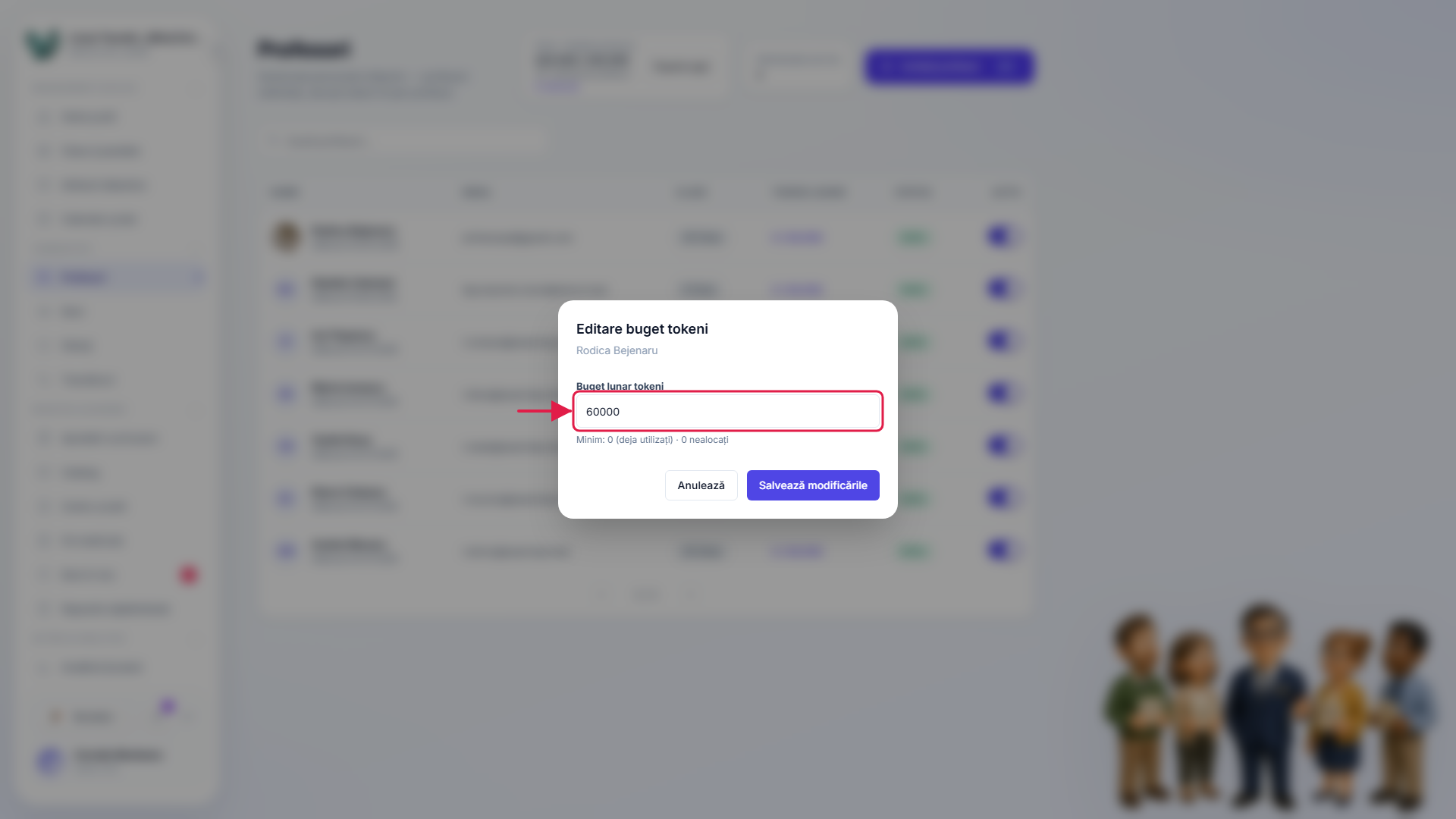Câmpul de alocare a token-urilor pentru un profesor