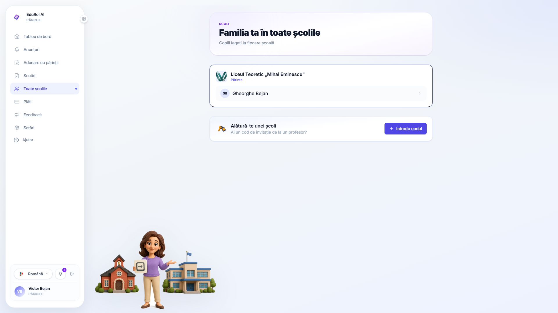 Pagina Familia mea și școlile