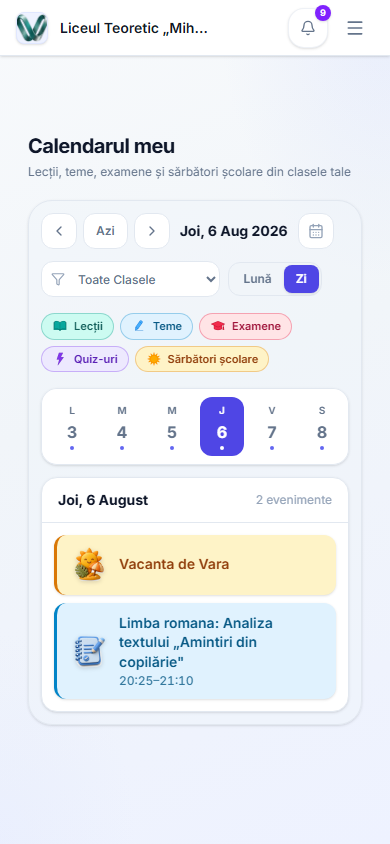 Calendarul pe un telefon, afișând o zi la un moment dat ca o agendă