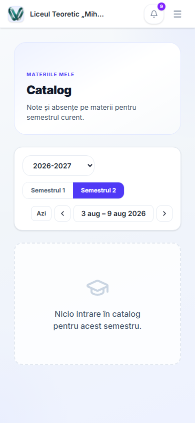 Tabelul cu note pe un telefon, derulând lateral