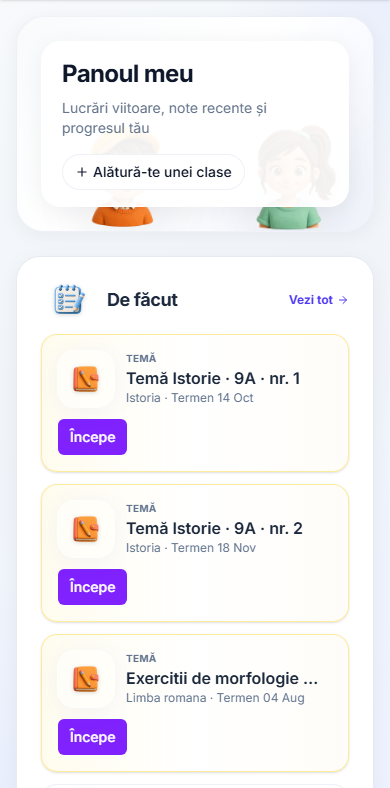 Panoul elevului pe telefon