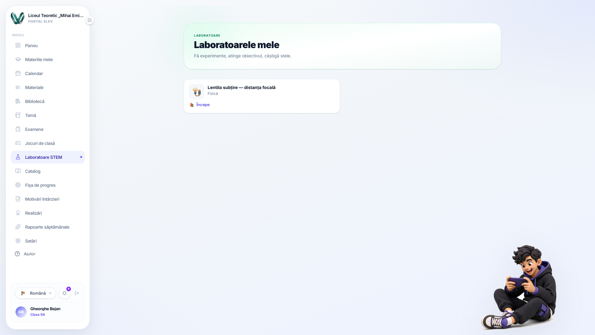 Ecranul Laboratoare virtuale
