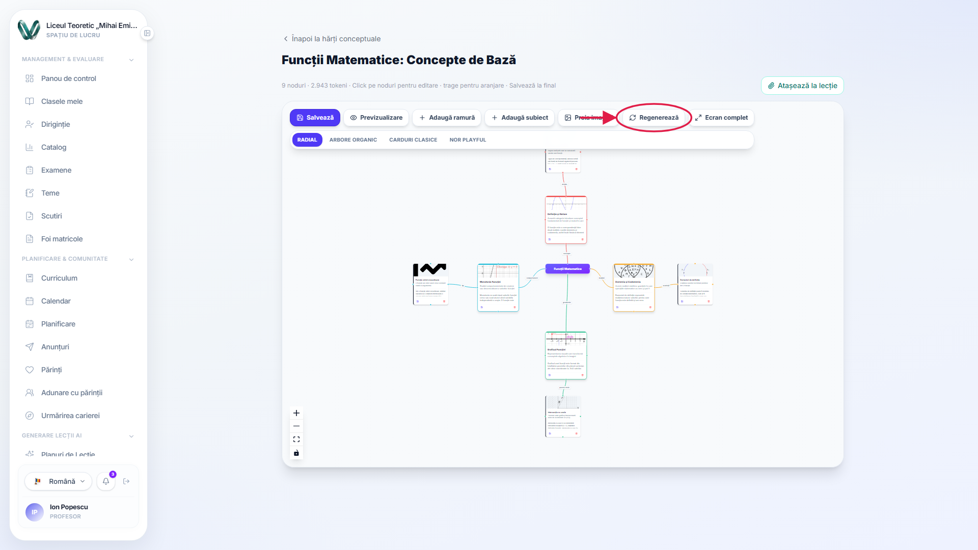 A concept map with the regenerate button highlighted