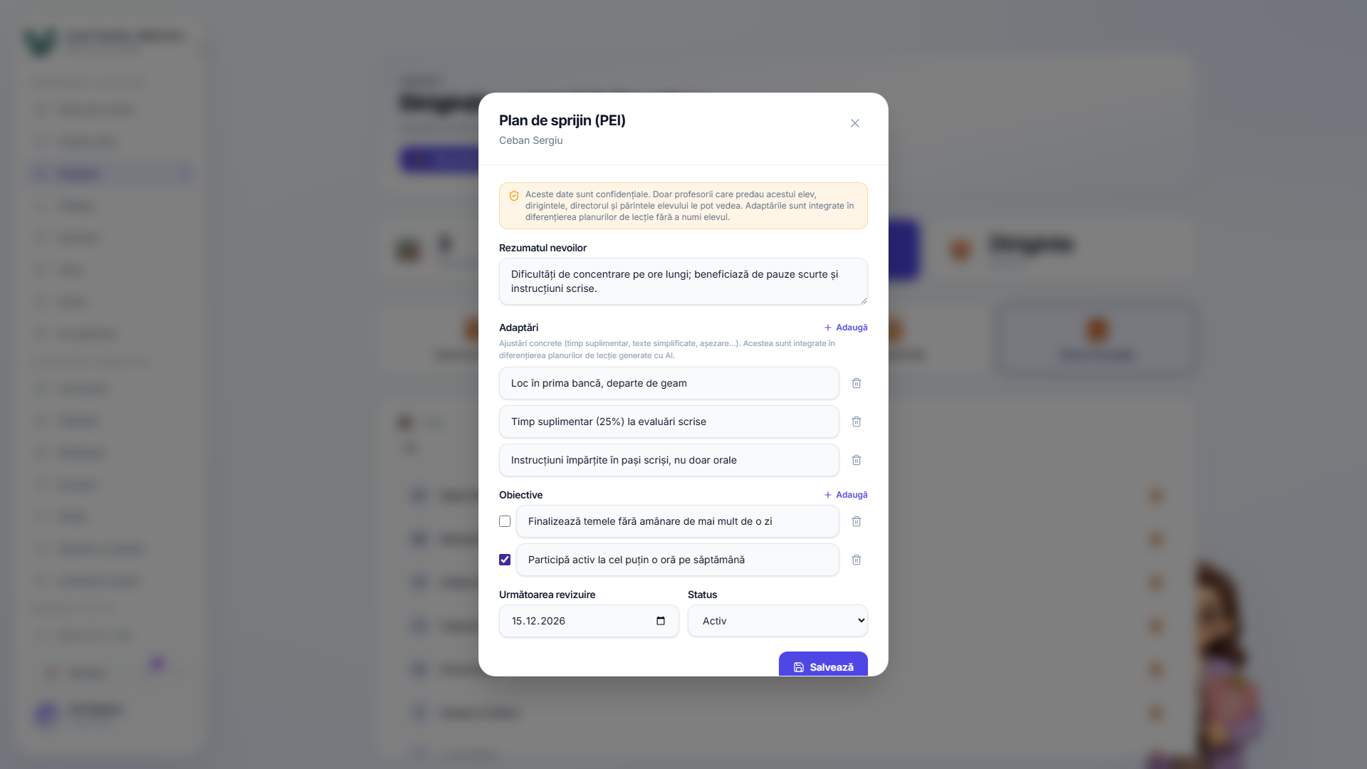 Un plan de suport completat